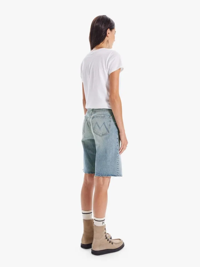 Women Relaxed Mother Denim The Undercover Knee Fray Short Lightpastel Blue