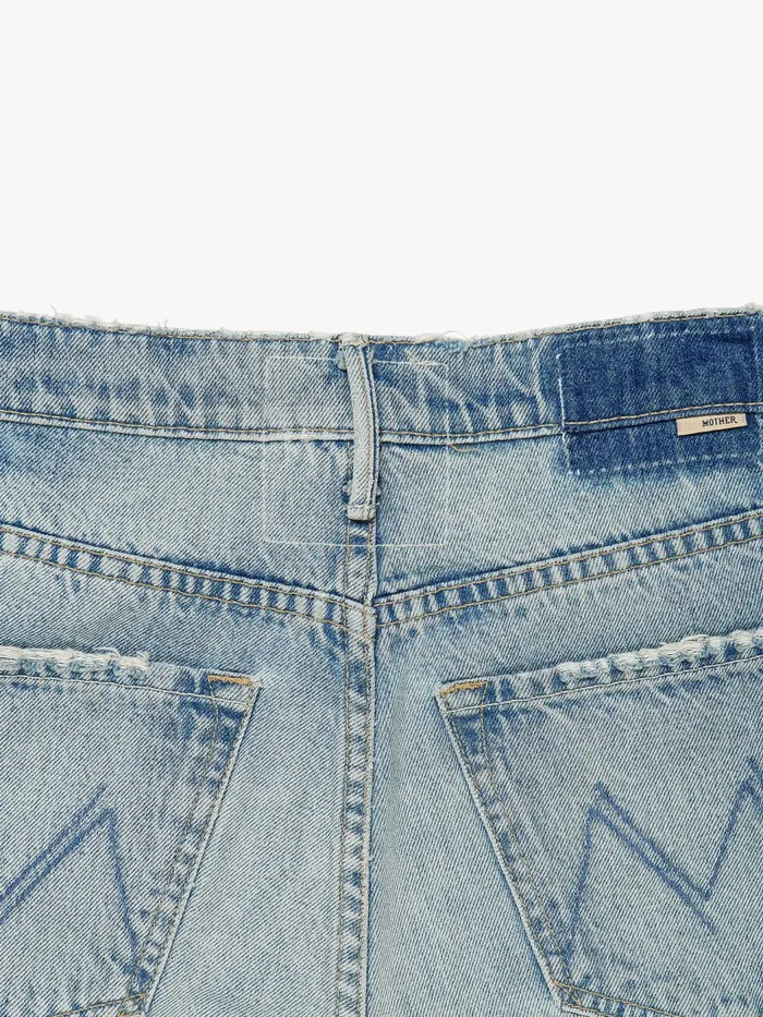 Women Relaxed Mother Denim The Undercover Knee Fray Short Lightpastel Blue