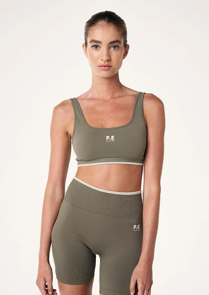 Women RESTORE SEAMLESS SCOOP BRA IN KHAKI SportsBras PE Nation