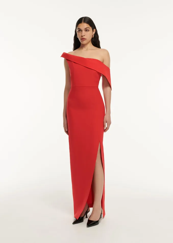 Women Roland Mouret Clothing Asymmetric Drape Wool Silk Maxi Dress