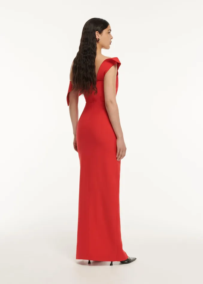 Women Roland Mouret Clothing Asymmetric Drape Wool Silk Maxi Dress