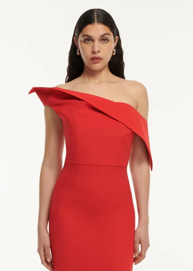Women Roland Mouret Clothing Asymmetric Drape Wool Silk Maxi Dress