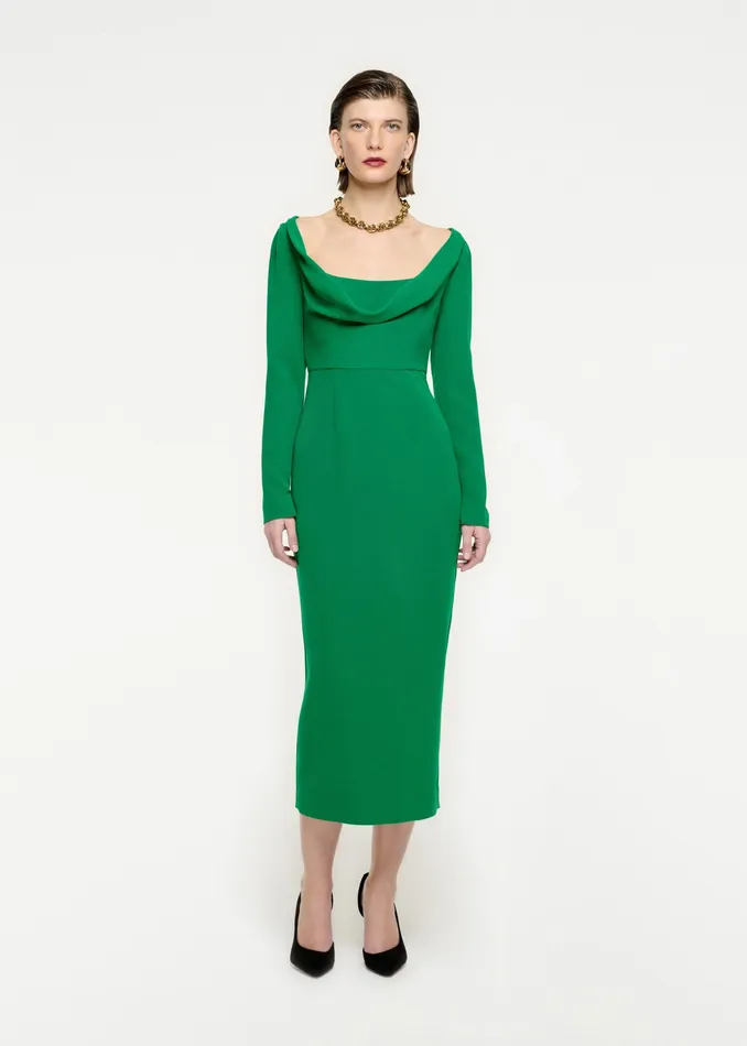Women Roland Mouret Clothing Long Sleeve Cowl Neck Cady Midi Dress