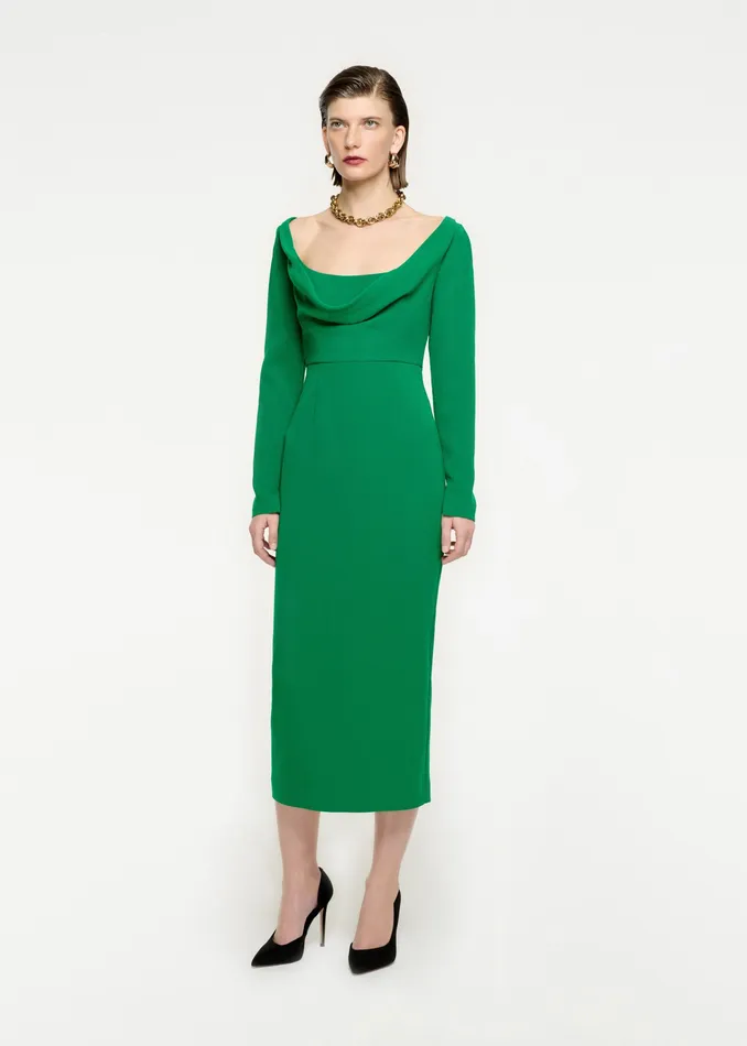 Women Roland Mouret Clothing Long Sleeve Cowl Neck Cady Midi Dress