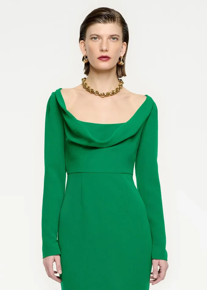 Women Roland Mouret Clothing Long Sleeve Cowl Neck Cady Midi Dress