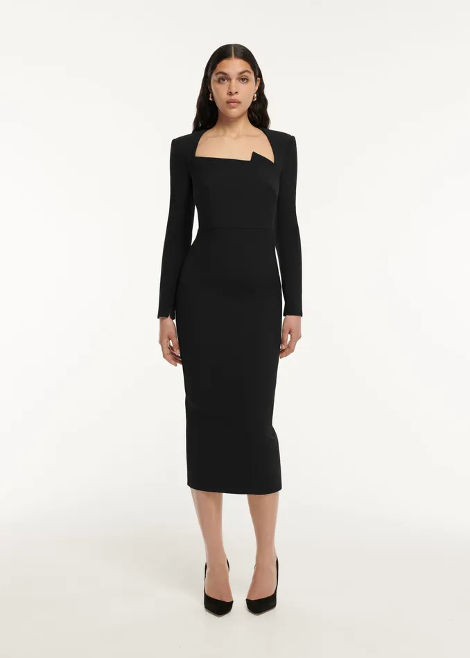 Women Roland Mouret Clothing Long Sleeve Crepe Midi Dress