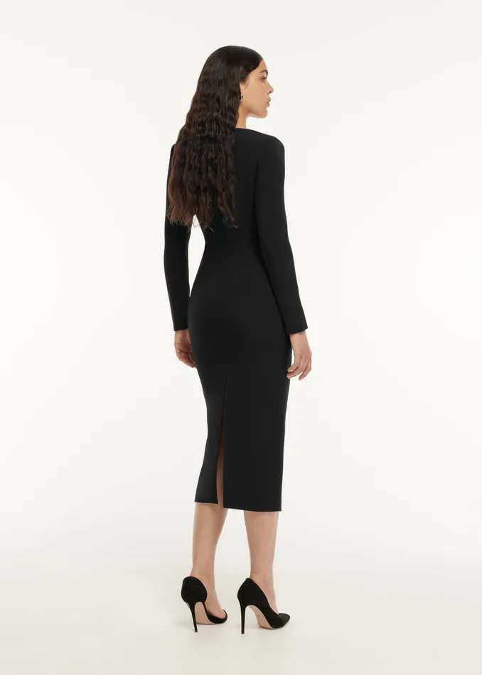 Women Roland Mouret Clothing Long Sleeve Crepe Midi Dress