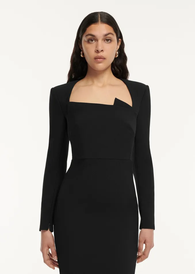 Women Roland Mouret Clothing Long Sleeve Crepe Midi Dress