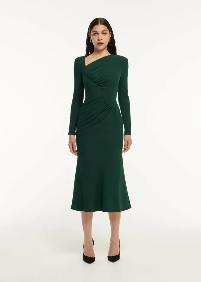 Women Roland Mouret Clothing Long Sleeve Drape Detail Midi Dress