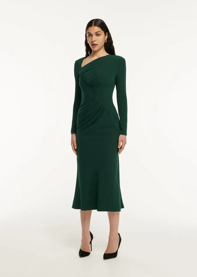 Women Roland Mouret Clothing Long Sleeve Drape Detail Midi Dress