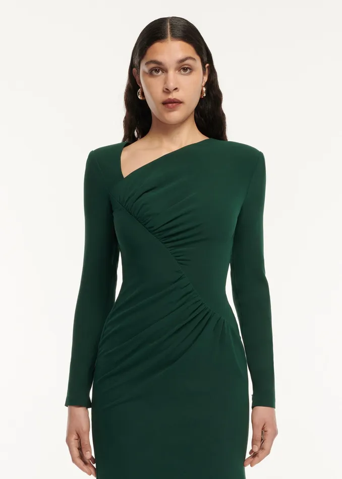 Women Roland Mouret Clothing Long Sleeve Drape Detail Midi Dress