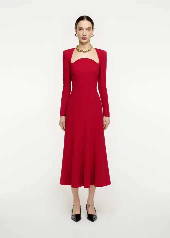 Women Roland Mouret Clothing Long Sleeve Moon Fluted Midi Dress