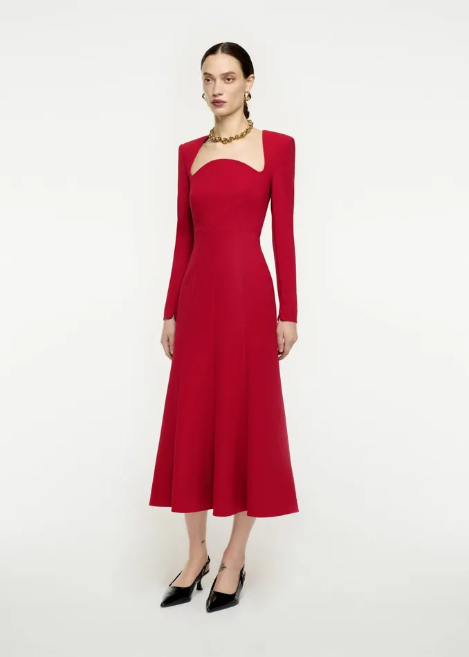 Women Roland Mouret Clothing Long Sleeve Moon Fluted Midi Dress