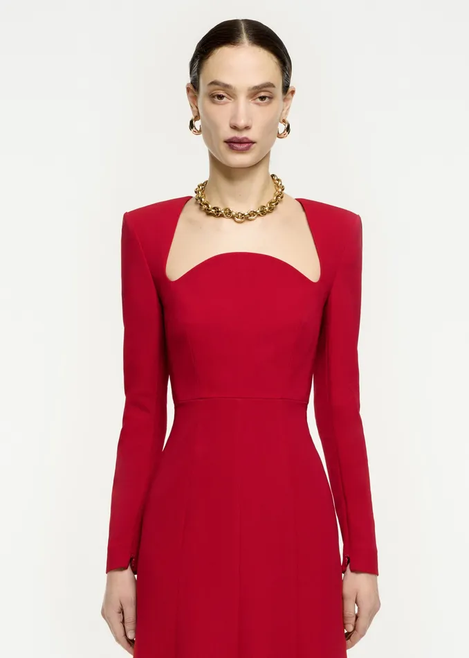 Women Roland Mouret Clothing Long Sleeve Moon Fluted Midi Dress