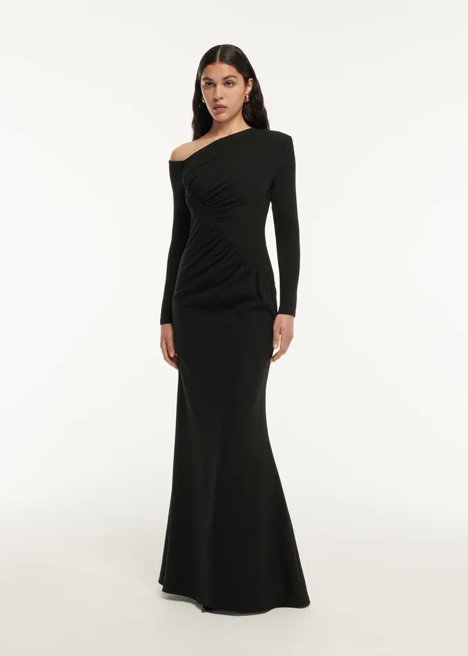 Women Roland Mouret Clothing Long Sleeve Stretch Cady Drape Maxi Dress