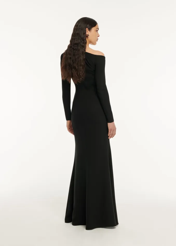 Women Roland Mouret Clothing Long Sleeve Stretch Cady Drape Maxi Dress