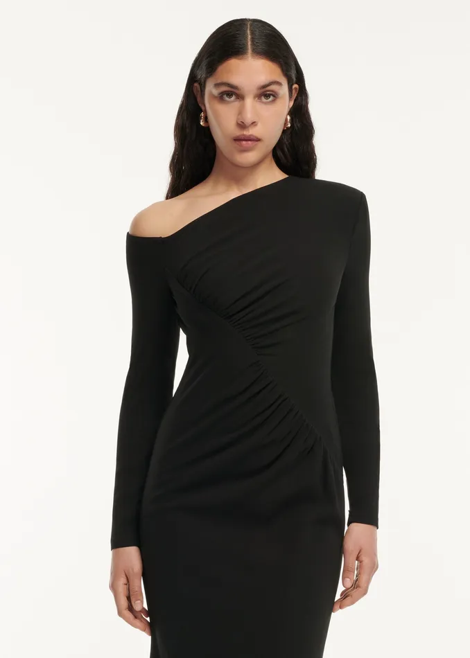 Women Roland Mouret Clothing Long Sleeve Stretch Cady Drape Maxi Dress