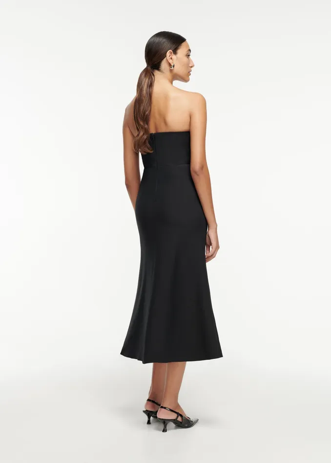 Women Roland Mouret Clothing Strapless Embellished Wool Silk Midi Dress