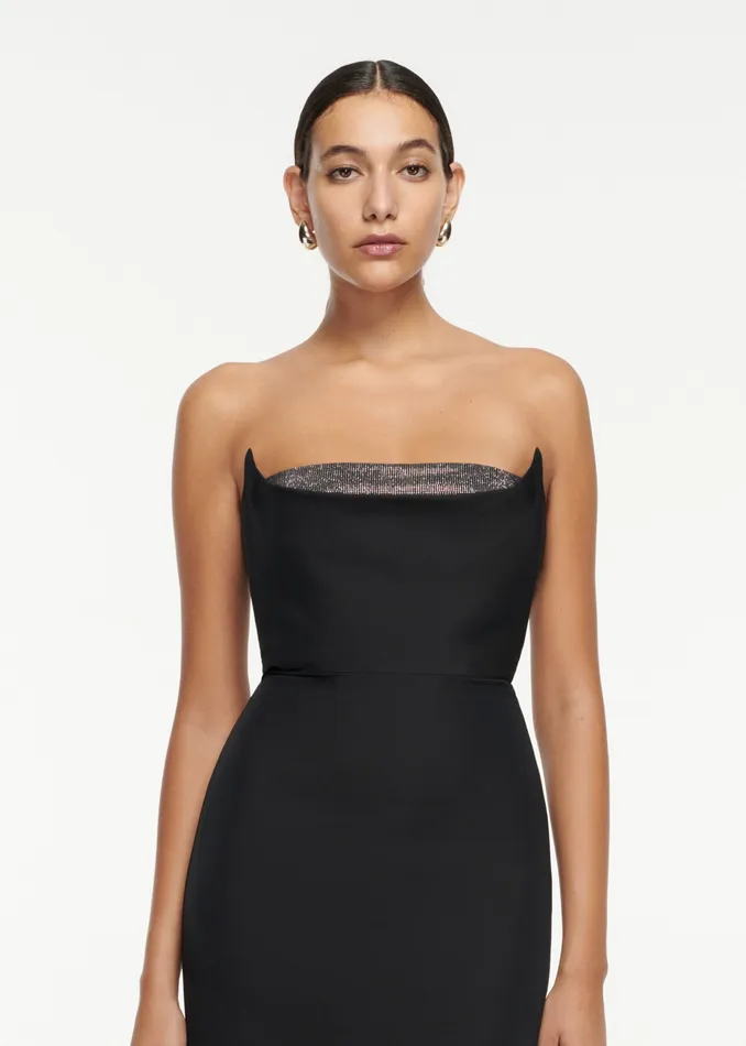Women Roland Mouret Clothing Strapless Embellished Wool Silk Midi Dress