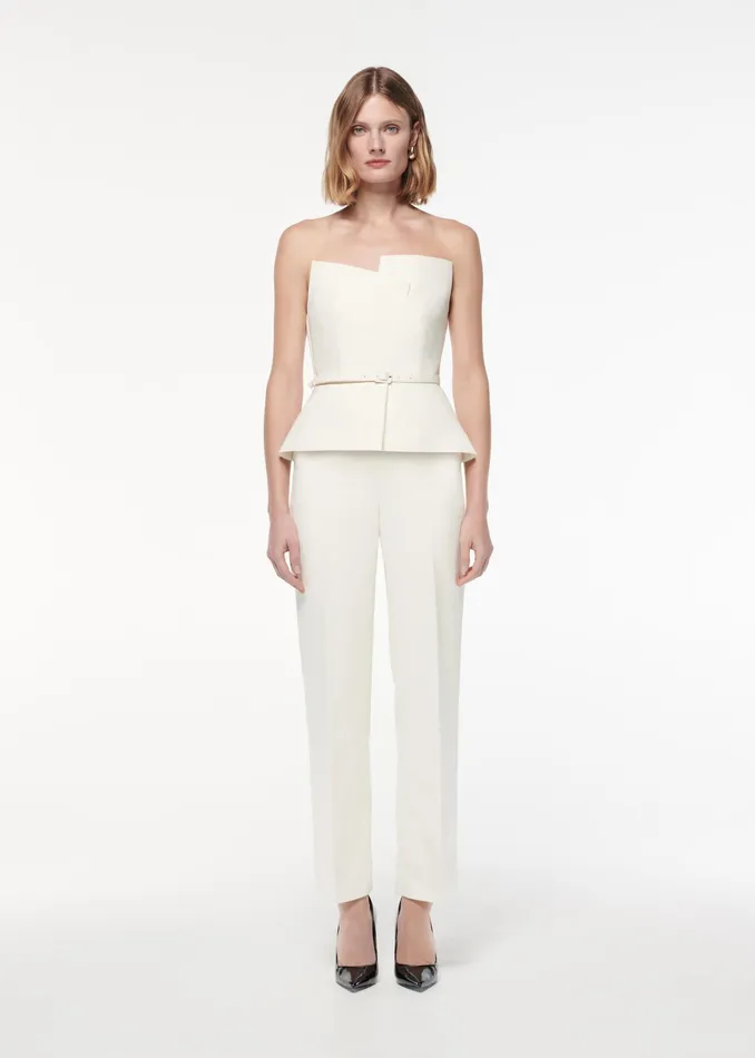 Women Roland Mouret Clothing Strapless Peplum Crepe Jumpsuit