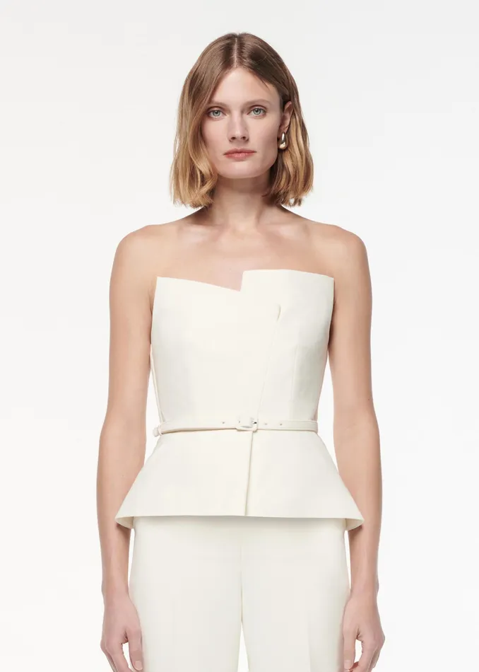 Women Roland Mouret Clothing Strapless Peplum Crepe Jumpsuit
