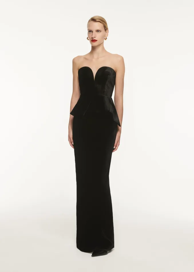 Women Roland Mouret Clothing Strapless Velvet Peplum Gown