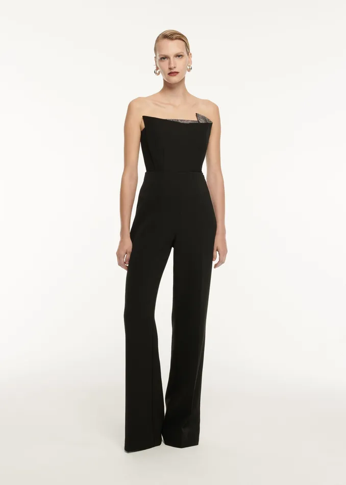 Women Roland Mouret Clothing Strapless Wool Silk Embellished Top