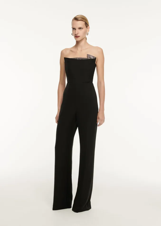Women Roland Mouret Clothing Strapless Wool Silk Embellished Top