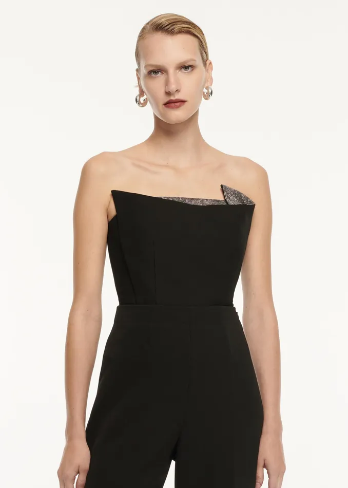 Women Roland Mouret Clothing Strapless Wool Silk Embellished Top