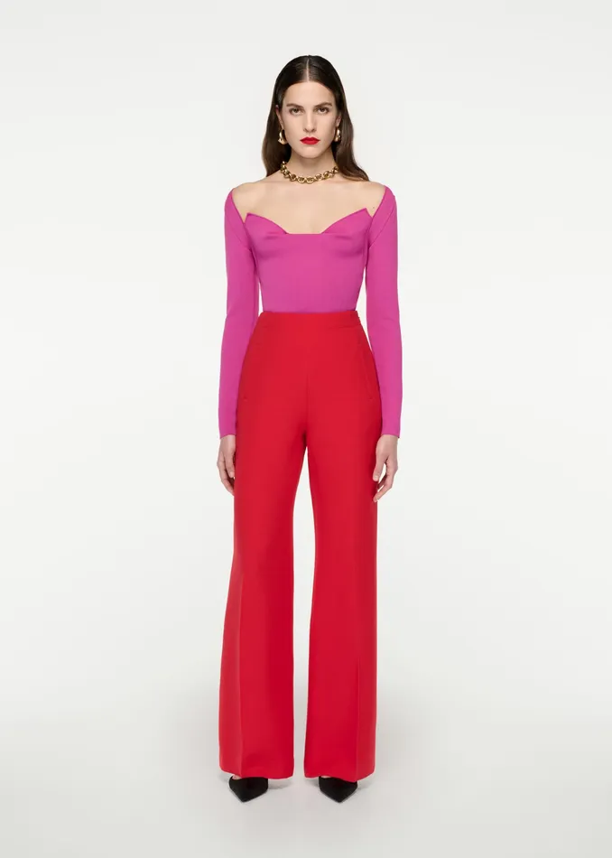 Women Roland Mouret Clothing Wide Leg Silk Wool Trouser