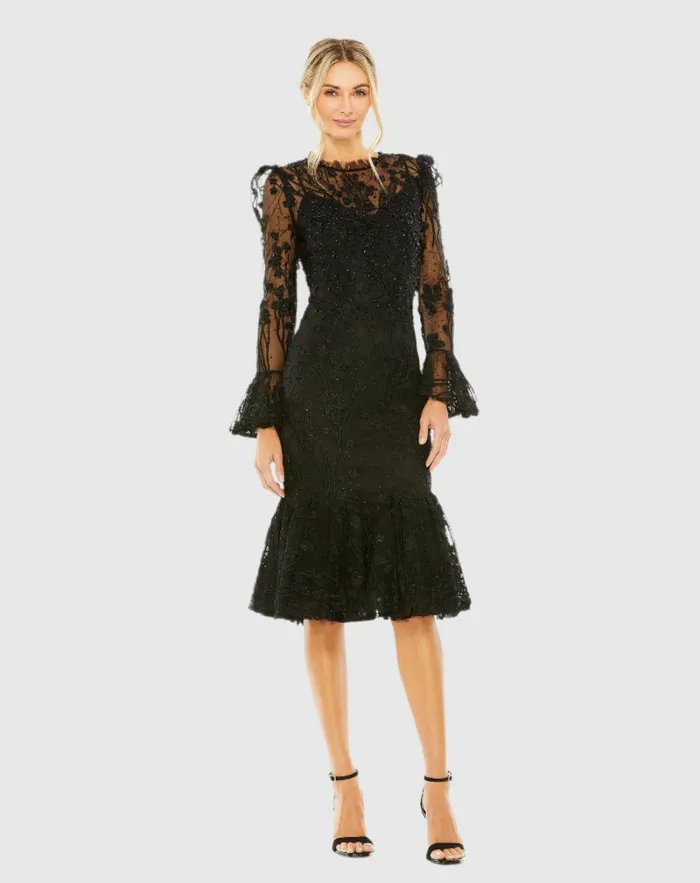 Women Ruffle Wrist Embellished High Neck Midi Dress Black Best Sellers Mac Duggal Women Ruffle Wrist Embellished High Neck Midi Dress Black Best Sellers Mac Duggal