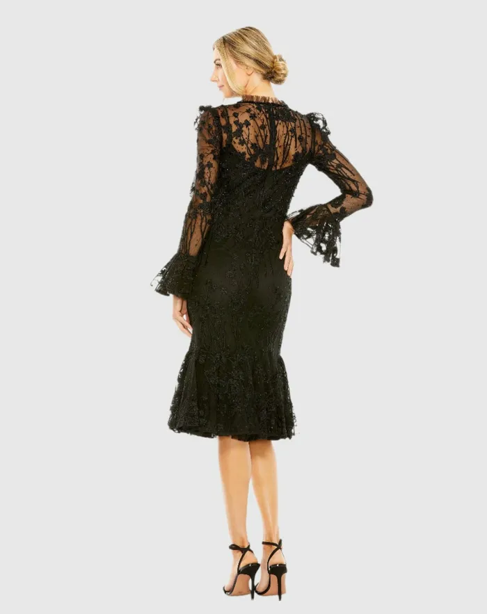 Women Ruffle Wrist Embellished High Neck Midi Dress Black Best Sellers Mac Duggal Women Ruffle Wrist Embellished High Neck Midi Dress Black Best Sellers Mac Duggal