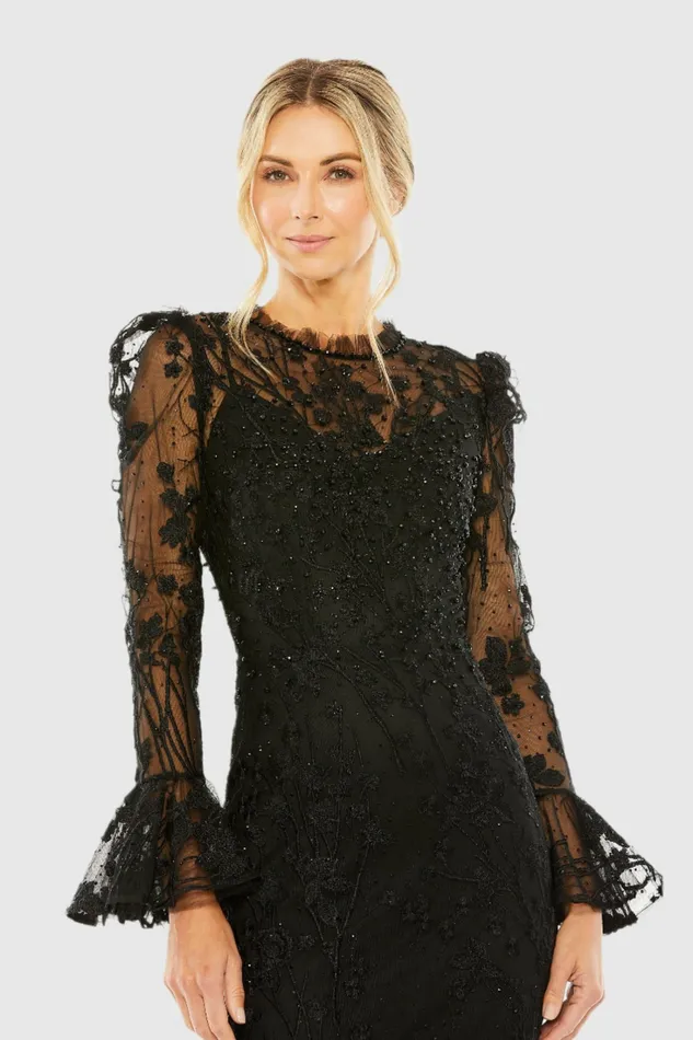Women Ruffle Wrist Embellished High Neck Midi Dress Black Best Sellers Mac Duggal Women Ruffle Wrist Embellished High Neck Midi Dress Black Best Sellers Mac Duggal