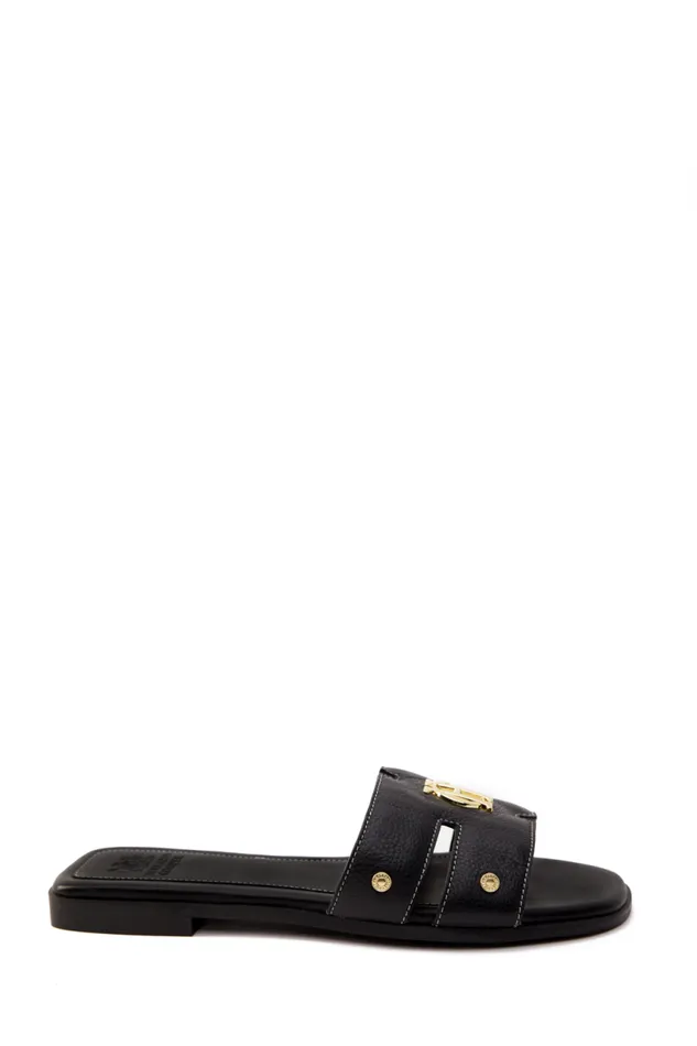 Women Sandals and Slides Holland Cooper Monogram Slides Black Leather