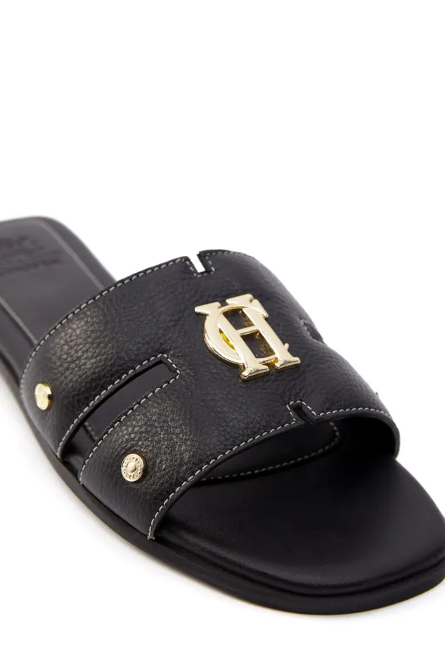 Women Sandals and Slides Holland Cooper Monogram Slides Black Leather Women Sandals and Slides Holland Cooper Monogram Slides Black Leather