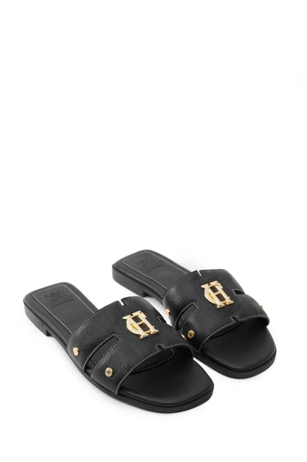 Women Sandals and Slides Holland Cooper Monogram Slides Black Leather Women Sandals and Slides Holland Cooper Monogram Slides Black Leather