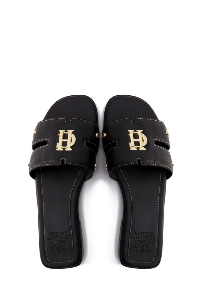 Women Sandals and Slides Holland Cooper Monogram Slides Black Leather Women Sandals and Slides Holland Cooper Monogram Slides Black Leather