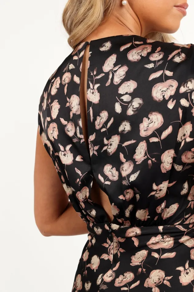 Women Satin Dresses Petal and Pup Amarlee Maxi Dress Black Floral