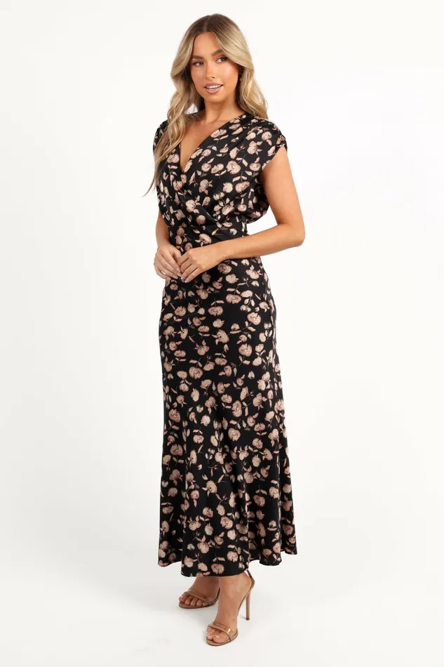 Women Satin Dresses Petal and Pup Amarlee Maxi Dress Black Floral