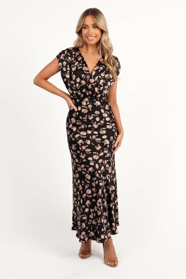 Women Satin Dresses Petal and Pup Amarlee Maxi Dress Black Floral