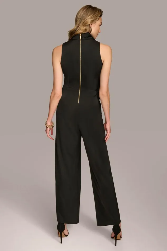 Women SATIN V NECK JUMPSUIT Black Donna Karan New York Dresses And Jumpsuits