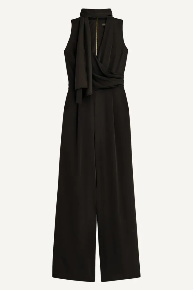 Women SATIN V NECK JUMPSUIT Black Donna Karan New York Dresses And Jumpsuits