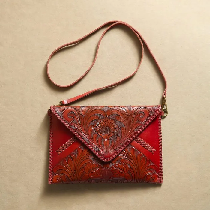 Women Shasta Tooled Clutch Red Sundance Catalog Handbags
