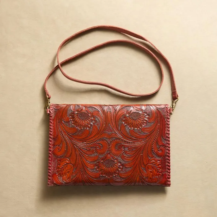 Women Shasta Tooled Clutch Red Sundance Catalog Handbags