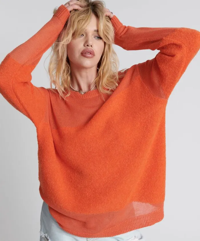 Women SHATTERED CREW KNIT SWEATER ORANGE One Teaspoon Knitwear