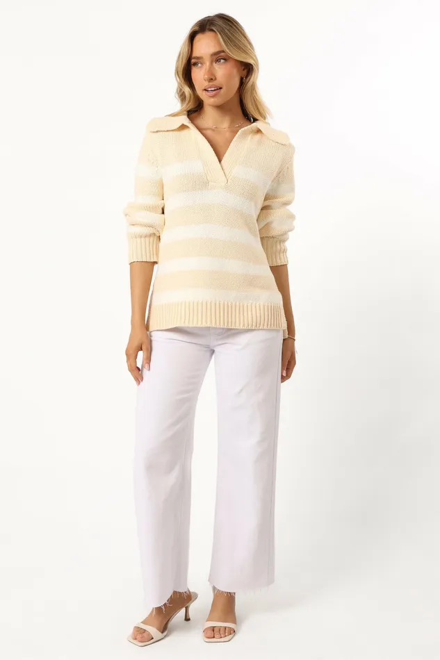 Women Shea Striped Collar Knit Sweater Cream Sweaters Petal and Pup Women Shea Striped Collar Knit Sweater Cream Sweaters Petal and Pup