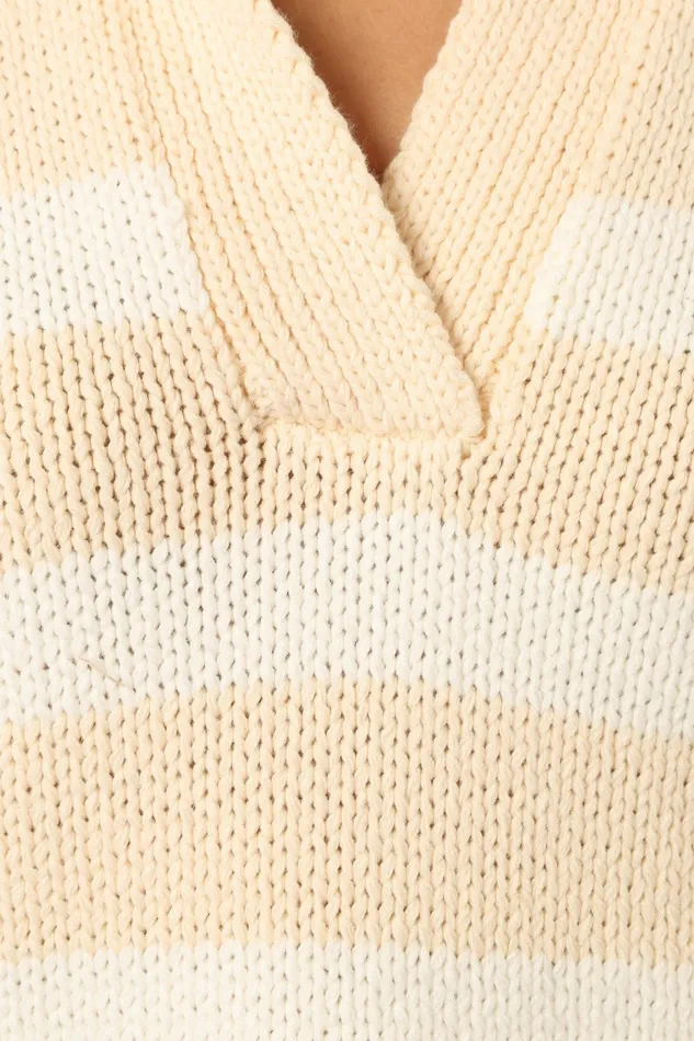 Women Shea Striped Collar Knit Sweater Cream Sweaters Petal and Pup Women Shea Striped Collar Knit Sweater Cream Sweaters Petal and Pup