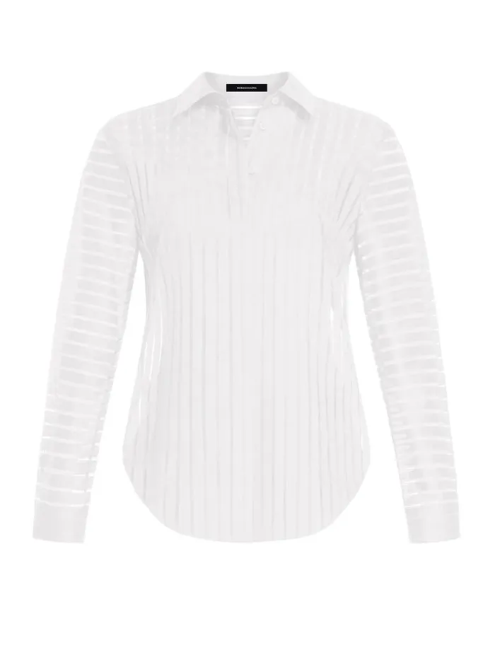 Women Sheer Stripe Button Down Shirt Gardenia BCBG Tops Women Sheer Stripe Button Down Shirt Gardenia BCBG Tops