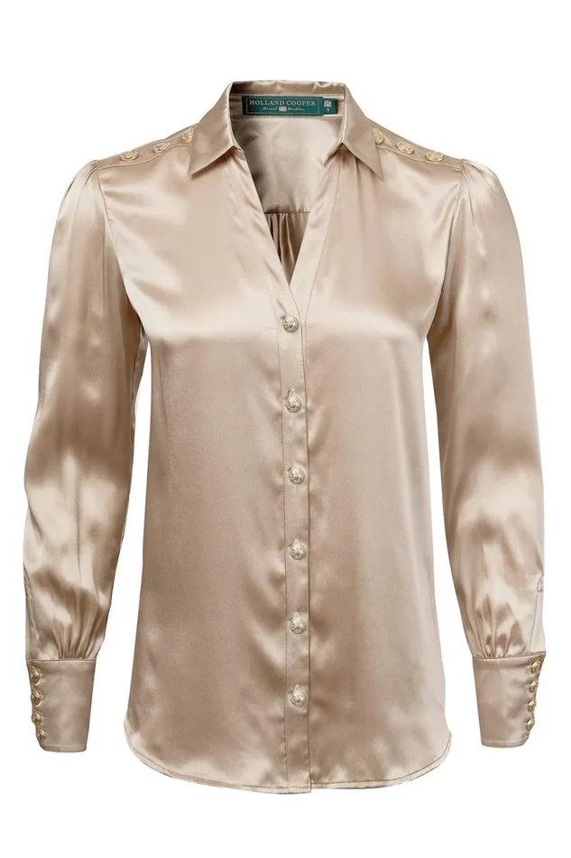 Women Shirts and Blouses Holland Cooper Silk VNeck Blouse Champagne Women Shirts and Blouses Holland Cooper Silk VNeck Blouse Champagne