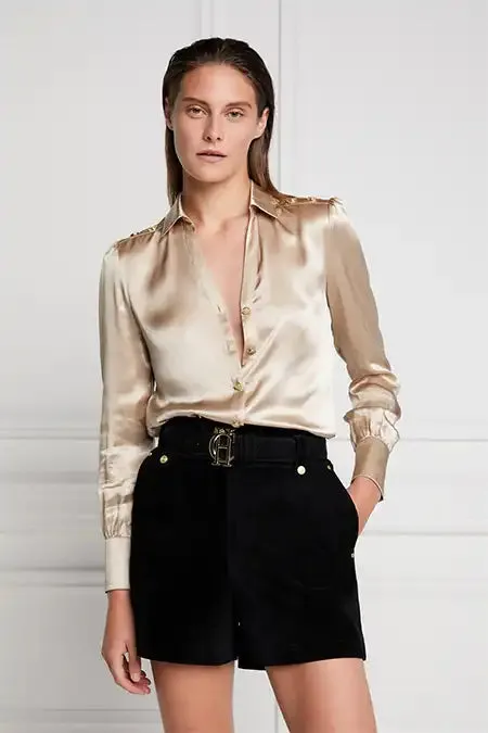 Women Shirts and Blouses Holland Cooper Silk VNeck Blouse Champagne Women Shirts and Blouses Holland Cooper Silk VNeck Blouse Champagne